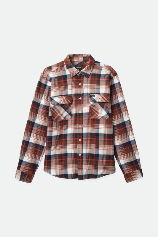 Bowery L/S Flannel - Washed Navy/Sepia/Off White- Brixton