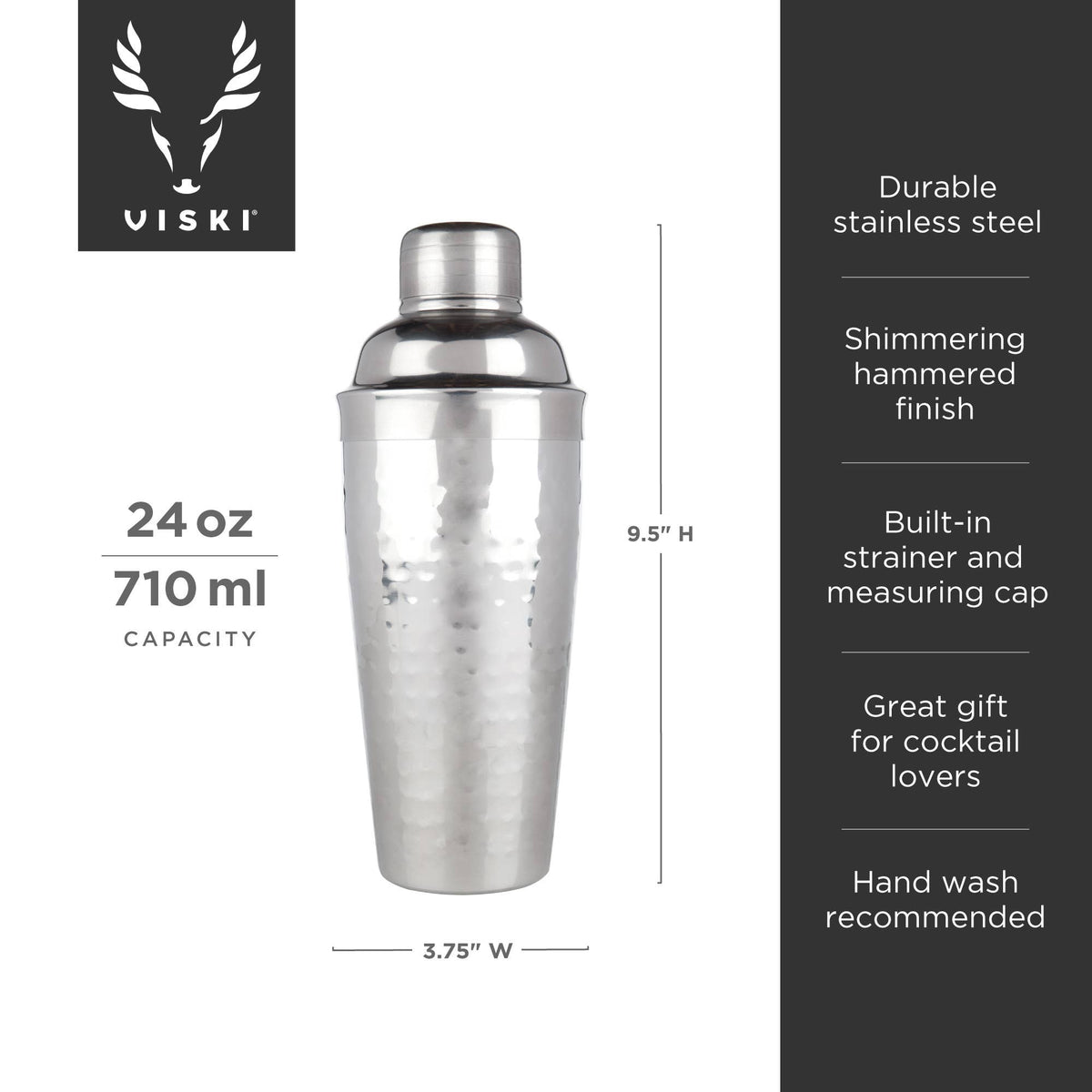 Irving™ Hammered Stainless Steel Cocktail Shaker-Viski