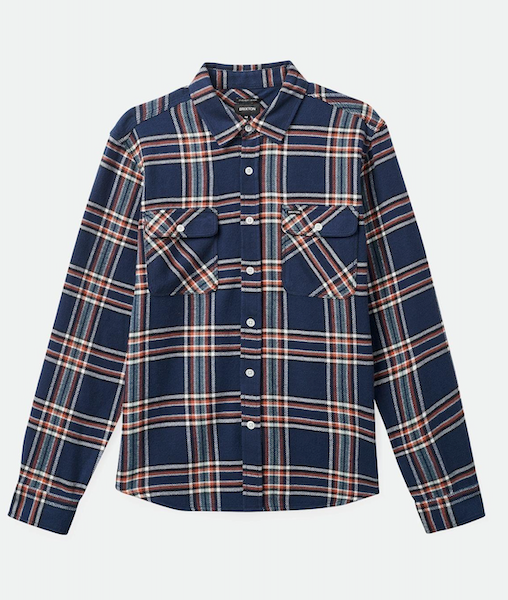 Bowery L/S Flannel - Washed Navy/Off White/Teracotta - Brixton