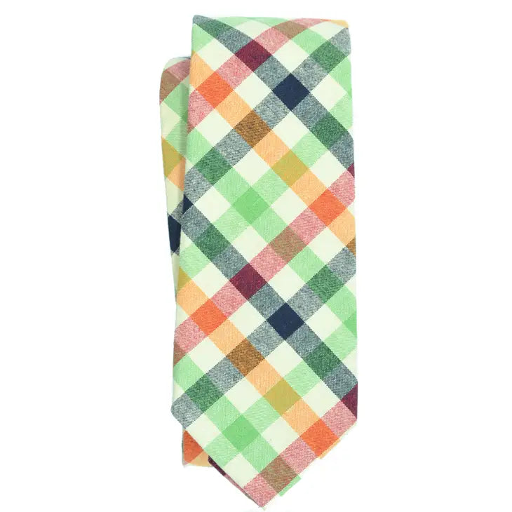 Beige Orange Gingham Tie - Curated Basics