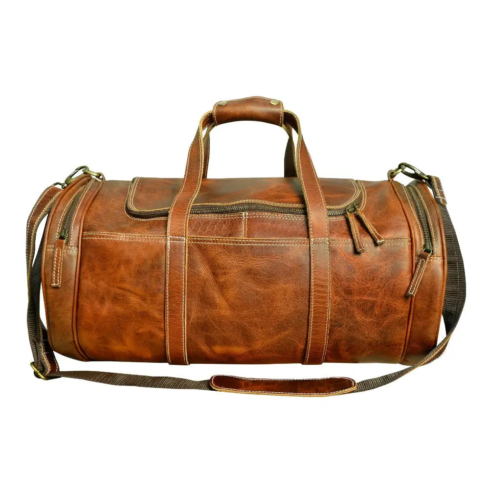 Tan Leather Vintage Weekender Carry-On Luggage