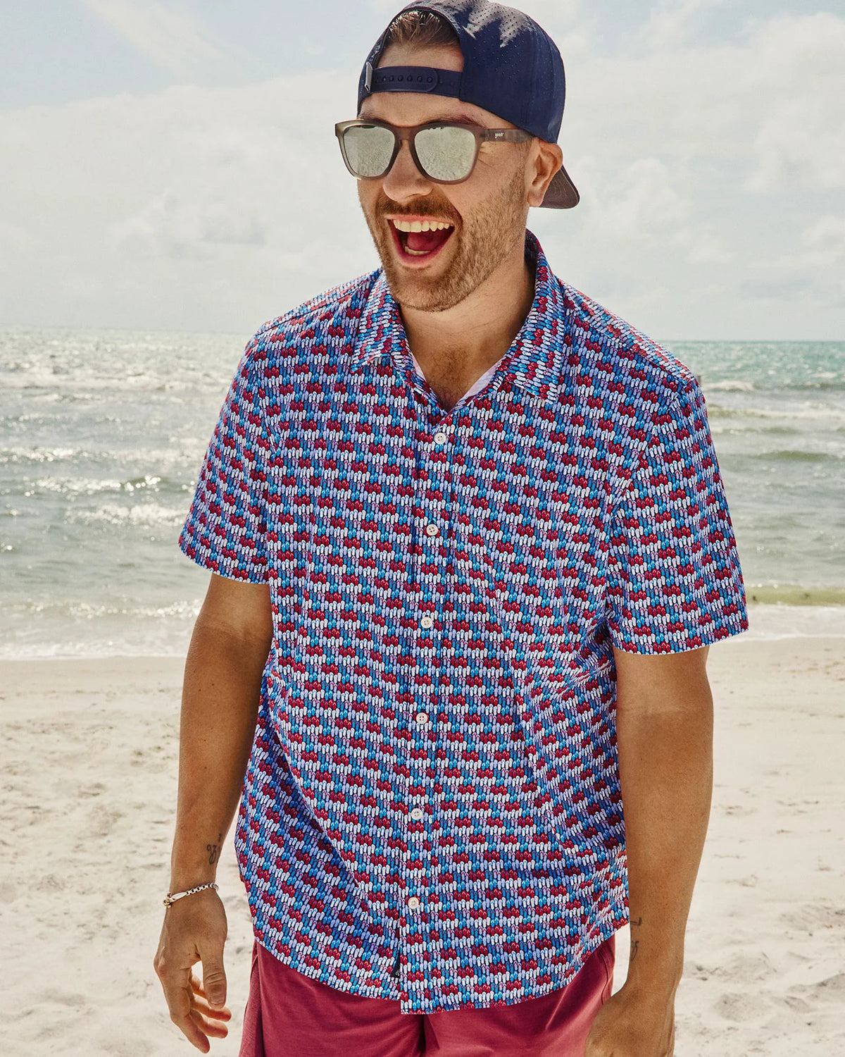 Journey Stretch Shirt - Blue/Red/White Flip Flop