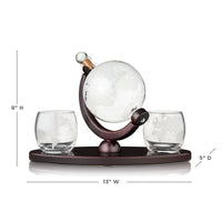 Globe Themed Decanter & Tumblers Set w/ Wood Base - Viski