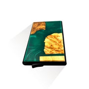 Wood and Resin Pop-Up Wallet - Cyan