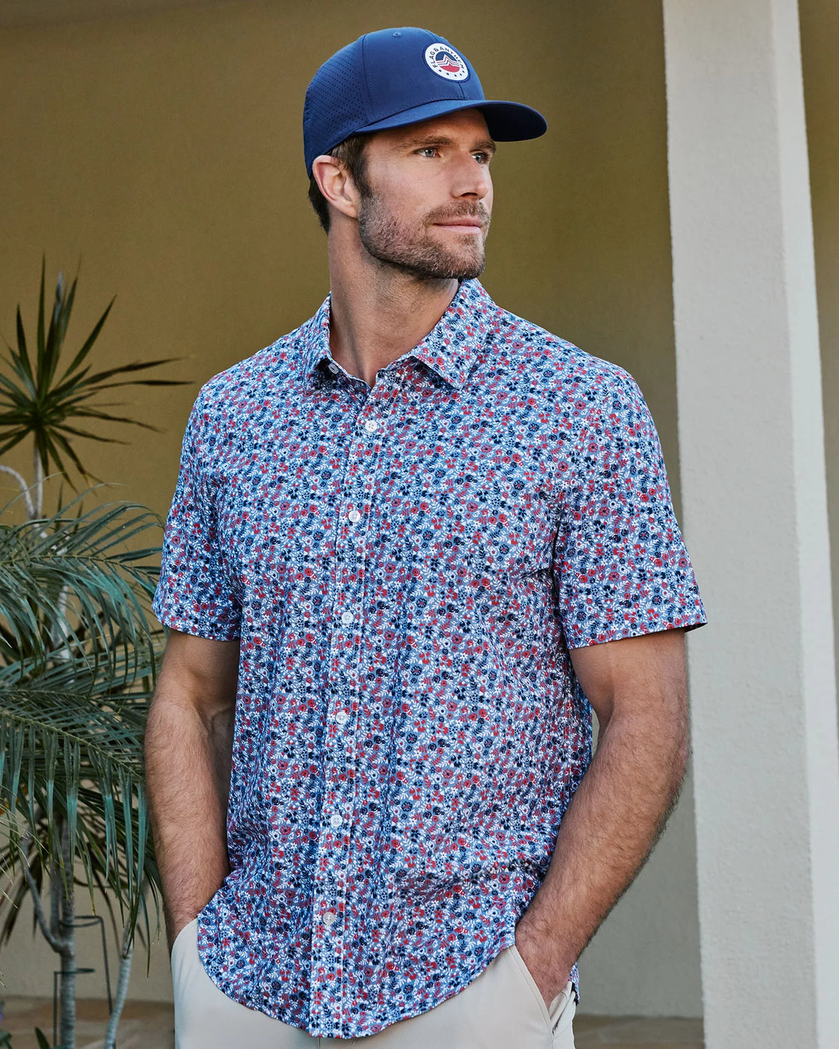 Journey Stretch Shirt - Red/Navy/White