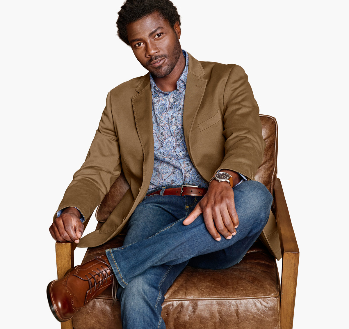 Washed Cotton Blazer - Brown