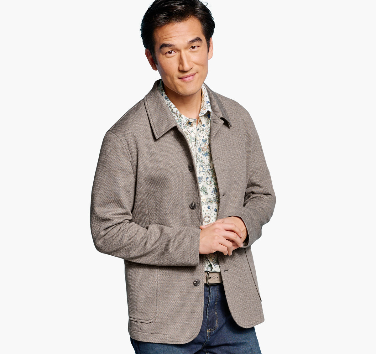 XC Flex® Knit Full-Button Blazer-Tan- Johnston&Murphy