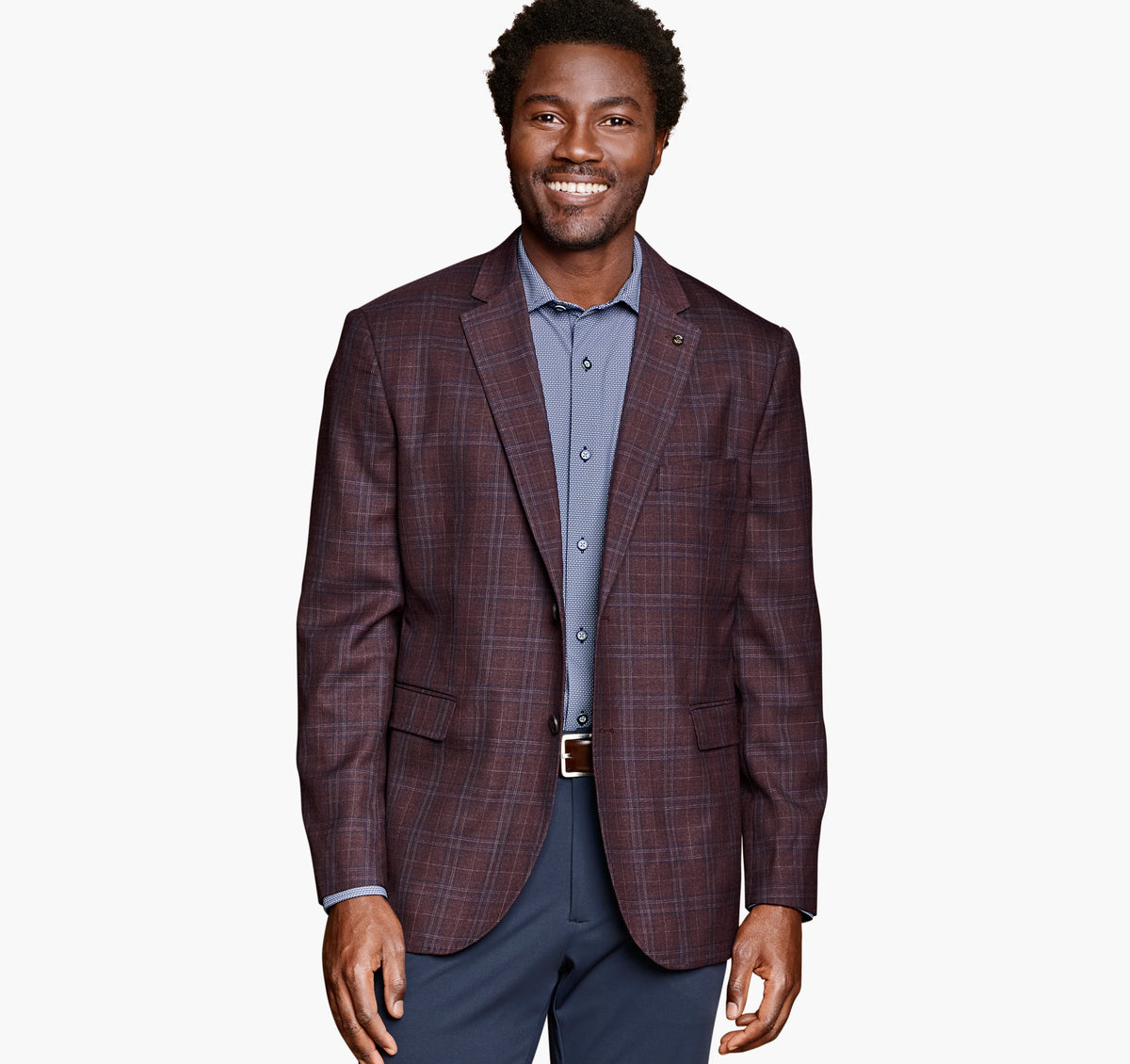 Dress Wool Blazer - Burgundy Windowpane