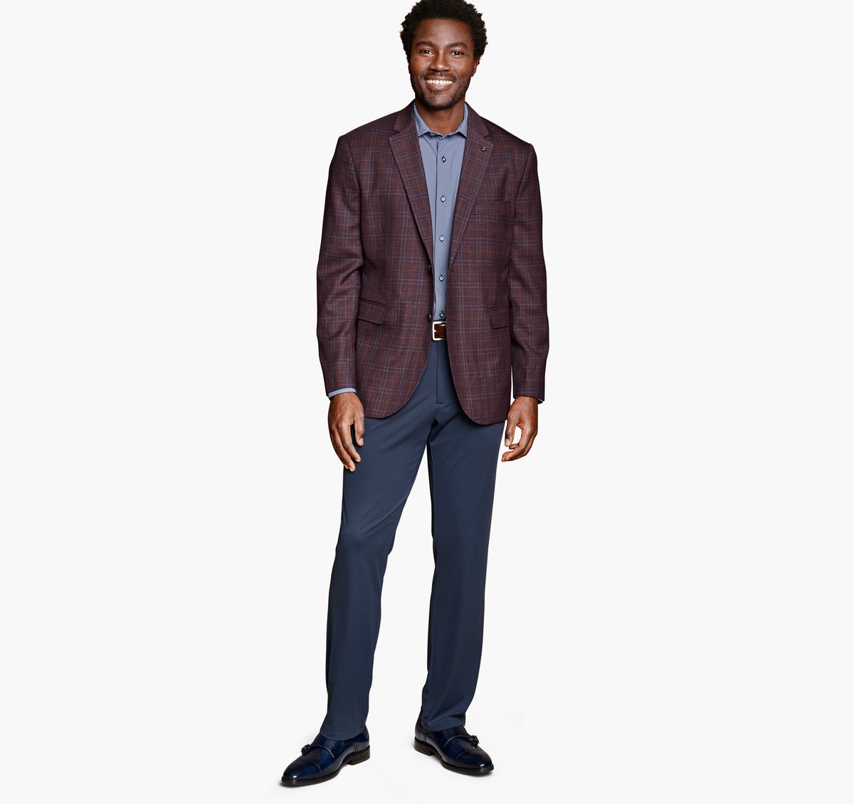 Dress Wool Blazer - Burgundy Windowpane