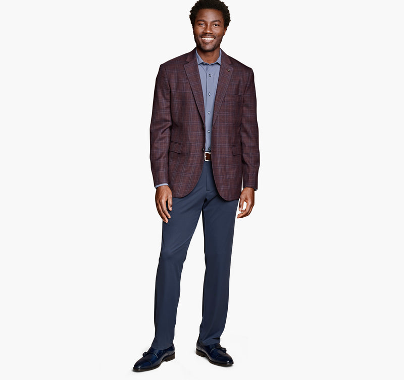Dress Wool Blazer - Burgundy Windowpane