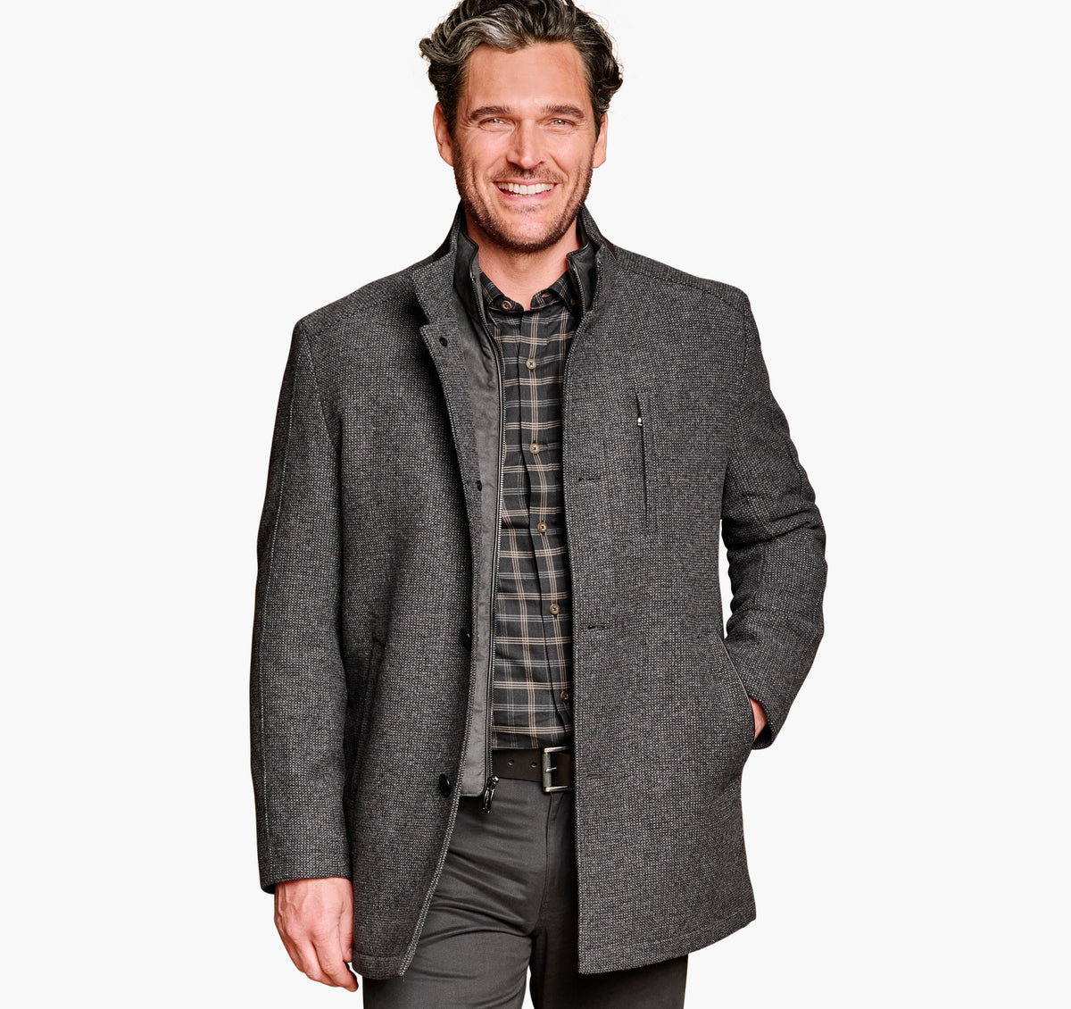 Upton Car Coat - Charcoal - J&M