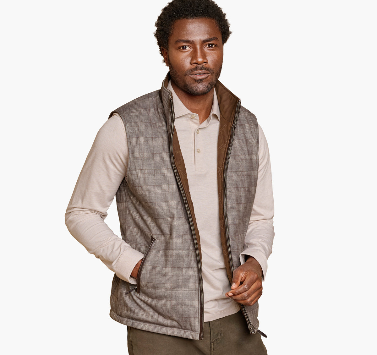 Upton Reversible Vest - Light Brown/Plaid