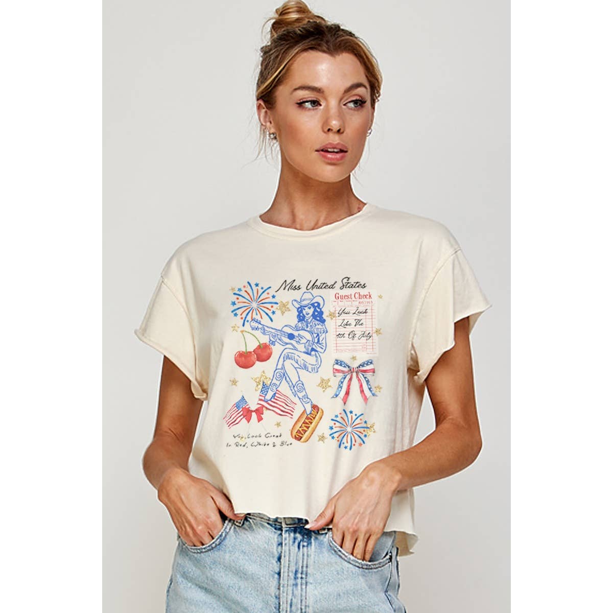 MISS UNITED STATE  VINTAGE GRAPHIC CROP TOP