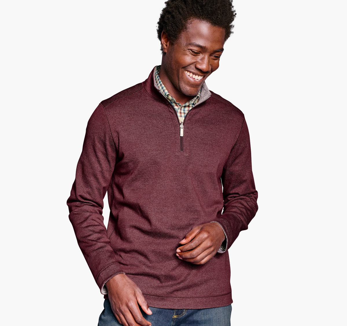 Johnston & Murphy Reversible Quarter Zip-Burgundy/Charcoal