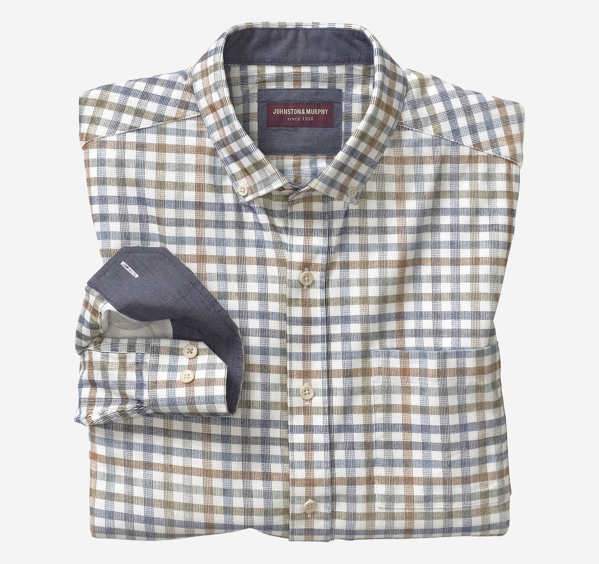 Johnston & Murphy Ivory Plaid Corduroy Shirt