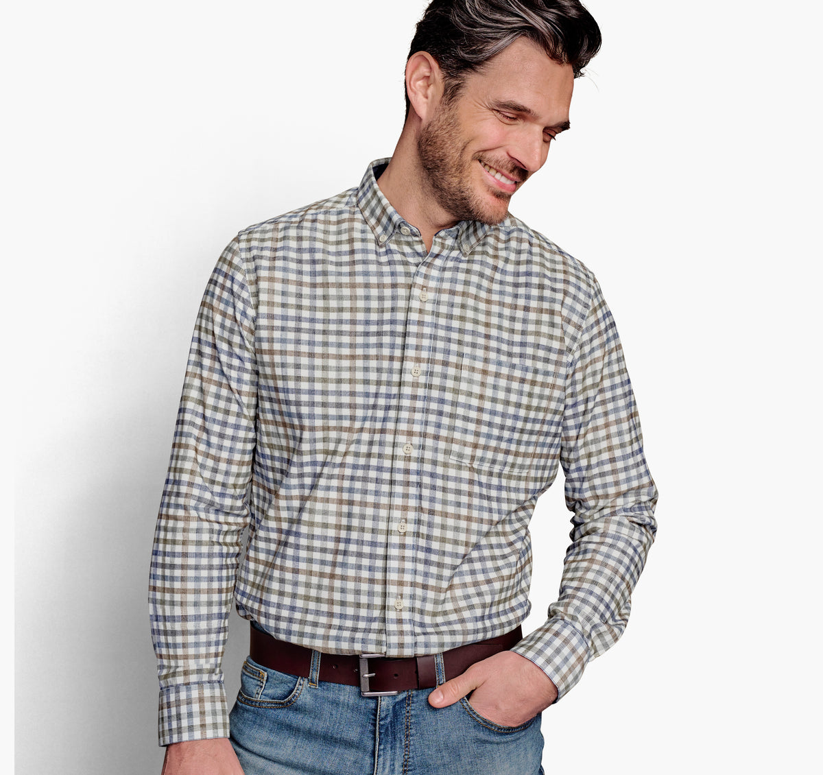 Johnston & Murphy Ivory Plaid Corduroy Shirt