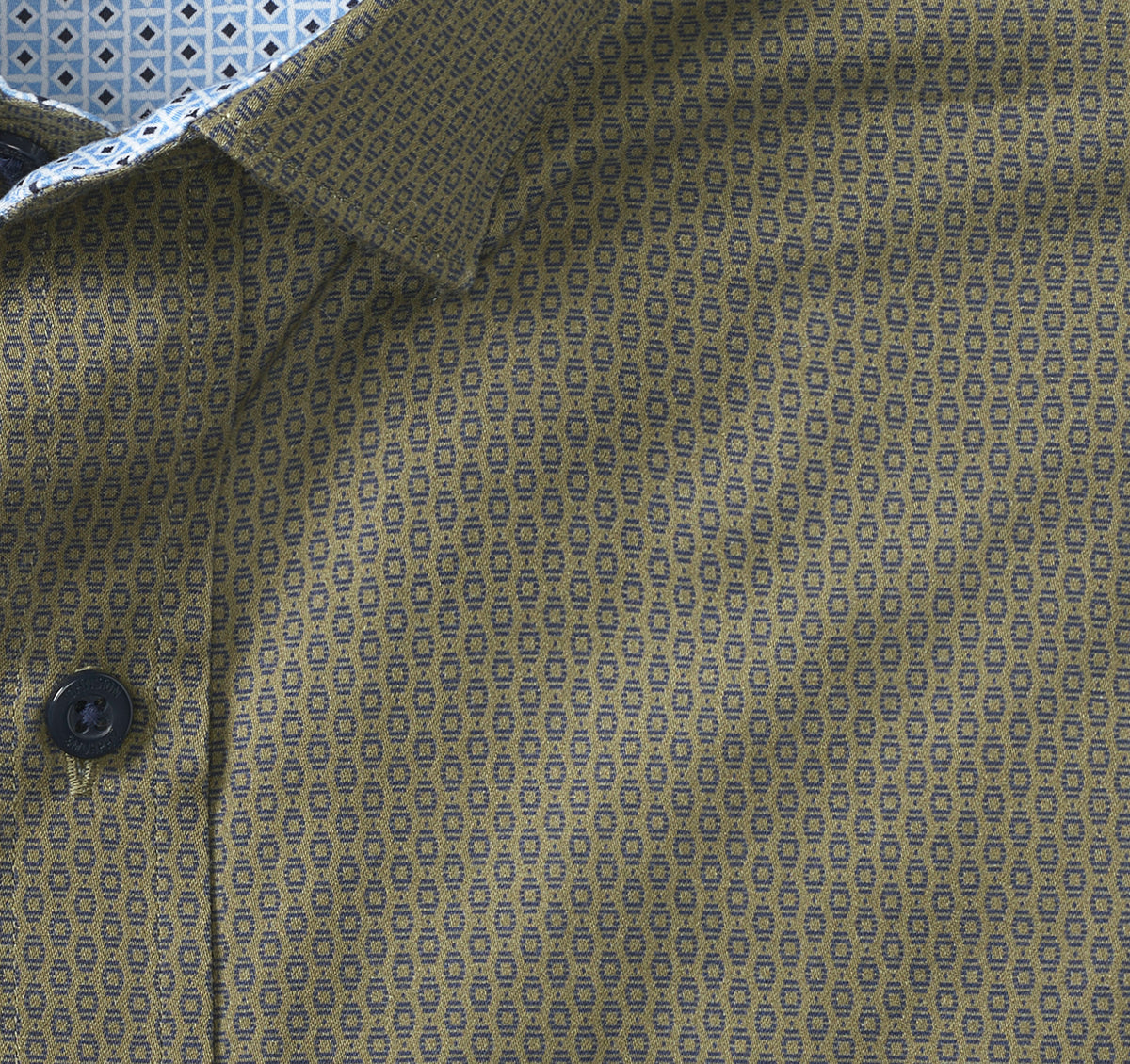 Printed Cotton Shirt - Olive/Navy