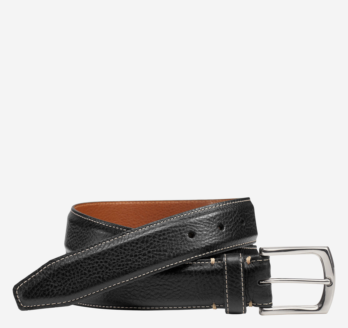 Topstitched Leather Belt-Black Italian- Johnston&Murphy