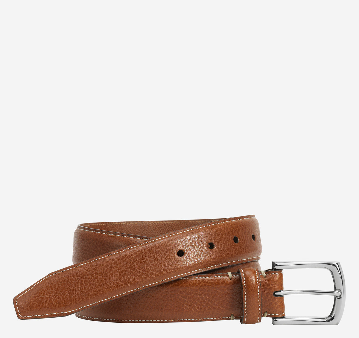 Topstitched Leather Belt-Tan-Johnston & Murphy