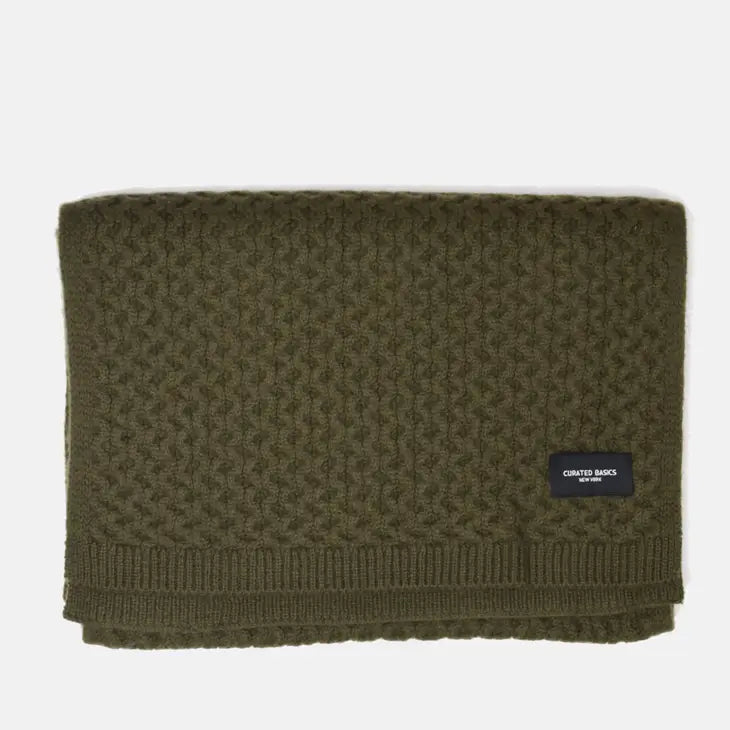 Heavyweight Honeycomb Knit Olive Wool Scarf