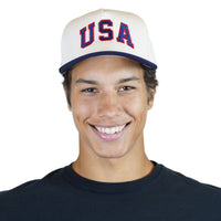 USA Patriotic Snapback Hat - Cream Navy Embroidered