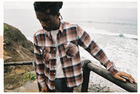 Bowery L/S Flannel - Washed Navy/Sepia/Off White- Brixton