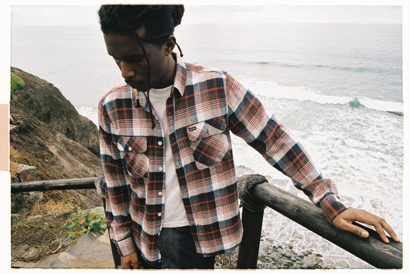 Bowery L/S Flannel - Washed Navy/Sepia/Off White- Brixton