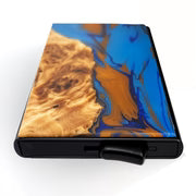 Wood and Resin Pop-Up Wallet - Blue/Dark Blue/Coffee