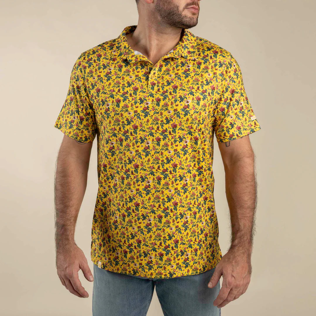 High Noon Perf Polo- Desert Rose Yellow