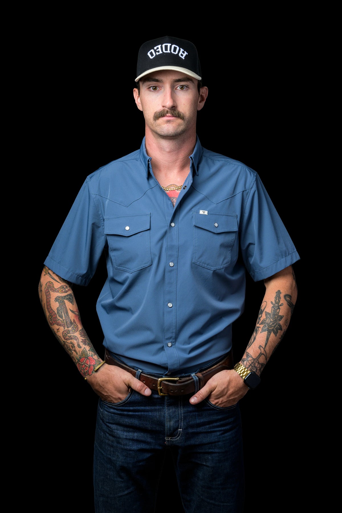 CORE - MEN'S BLUE SHORT SLEEVE PEARL SNAP SHIRT