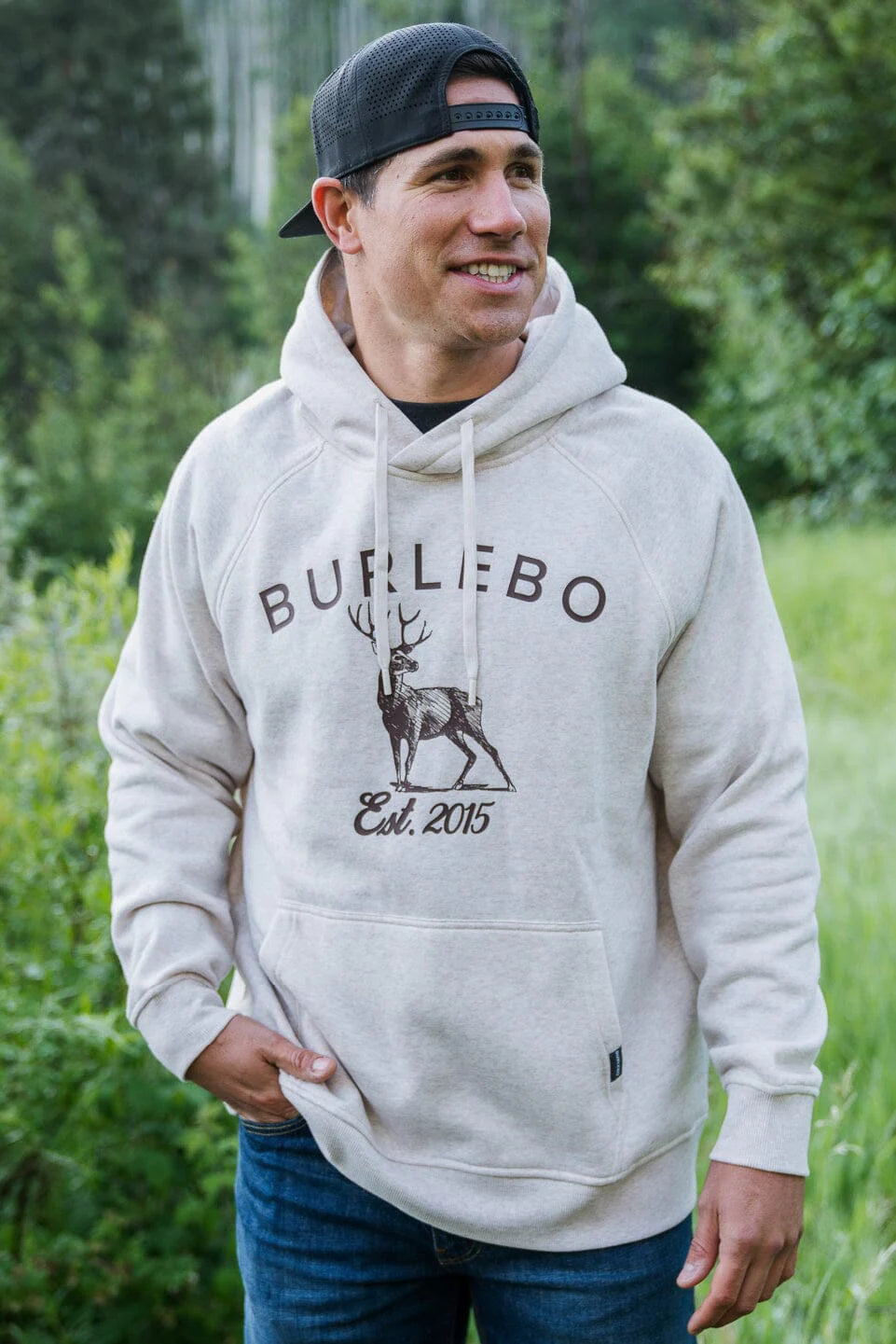 Whitetail Deer Hoodie-Heather Oatmeal-Burlebo