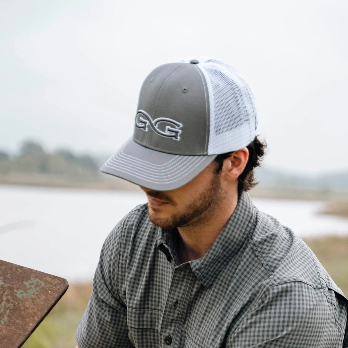 GunMetal Cap White Meshback - GG