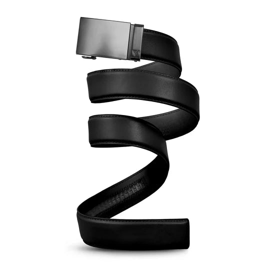 Gun Metal Belt - Black Leather