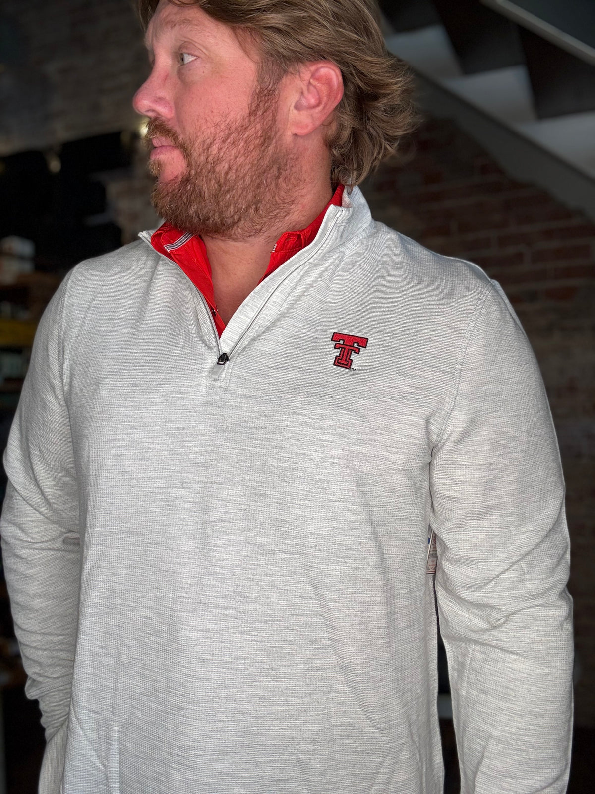 Texas Tech Waffle Q-Zip - Light Grey