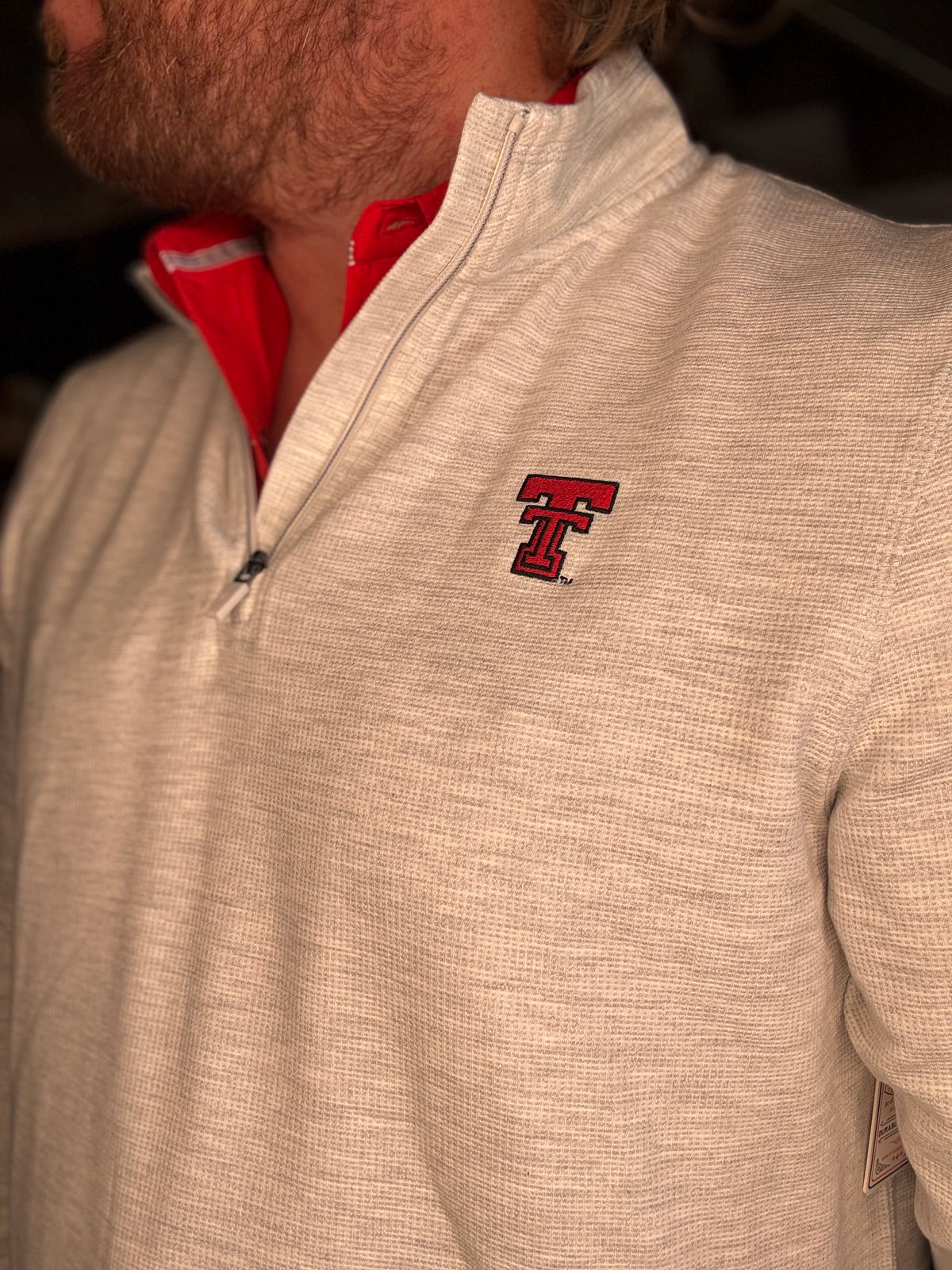Texas Tech Waffle Q-Zip - Light Grey