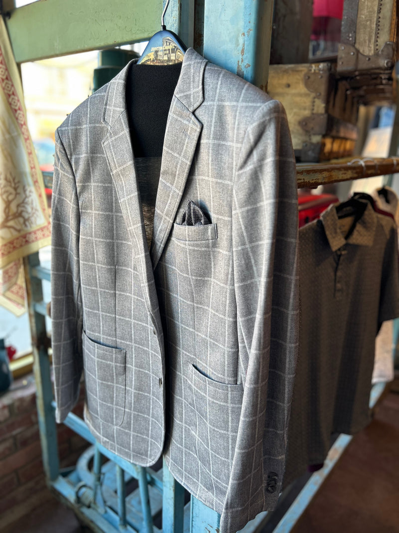 XC Flex Unlined Plaid Knit Blazer - Gray