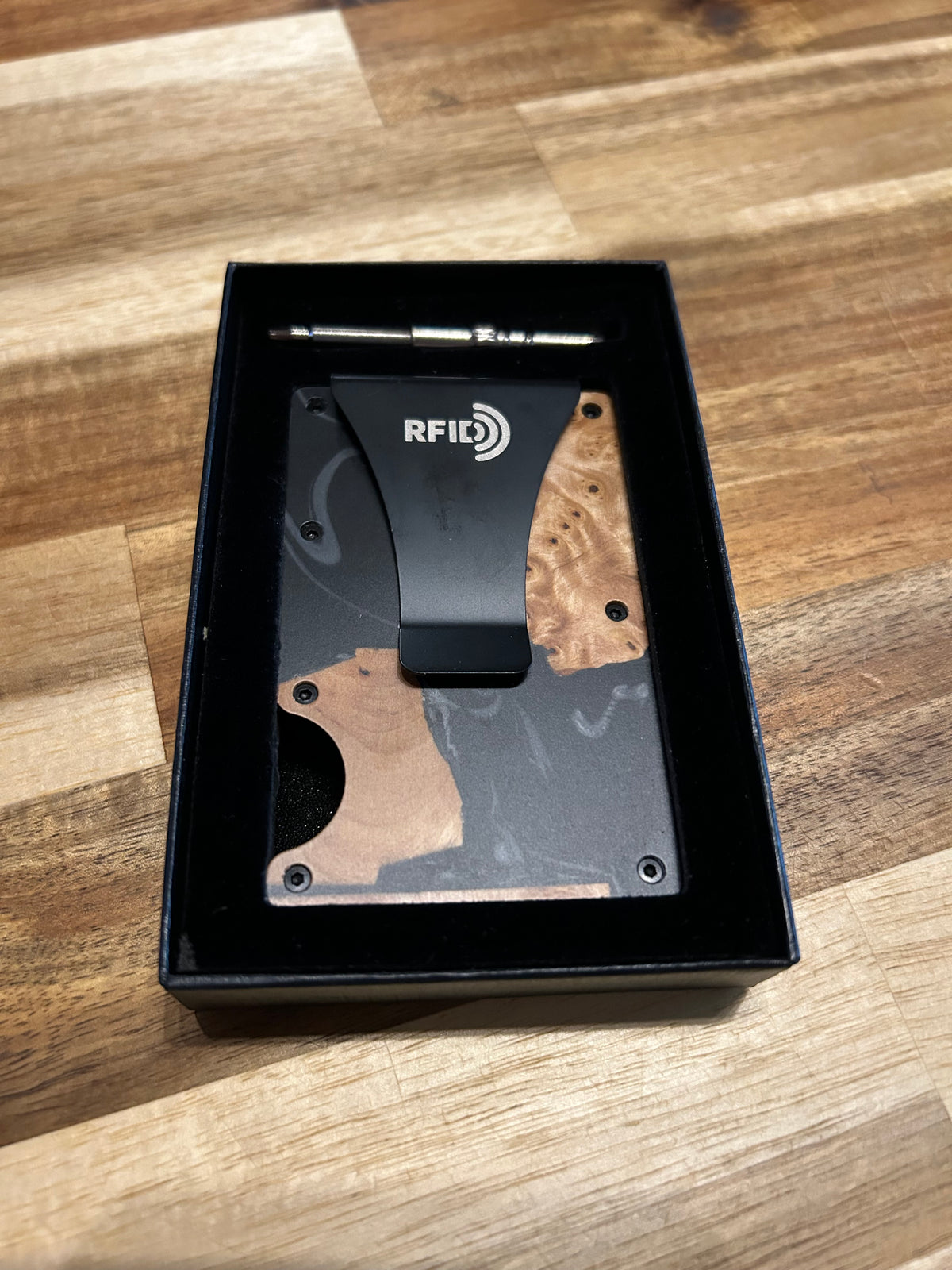 Wood and Resin Wallet - Black/Silver