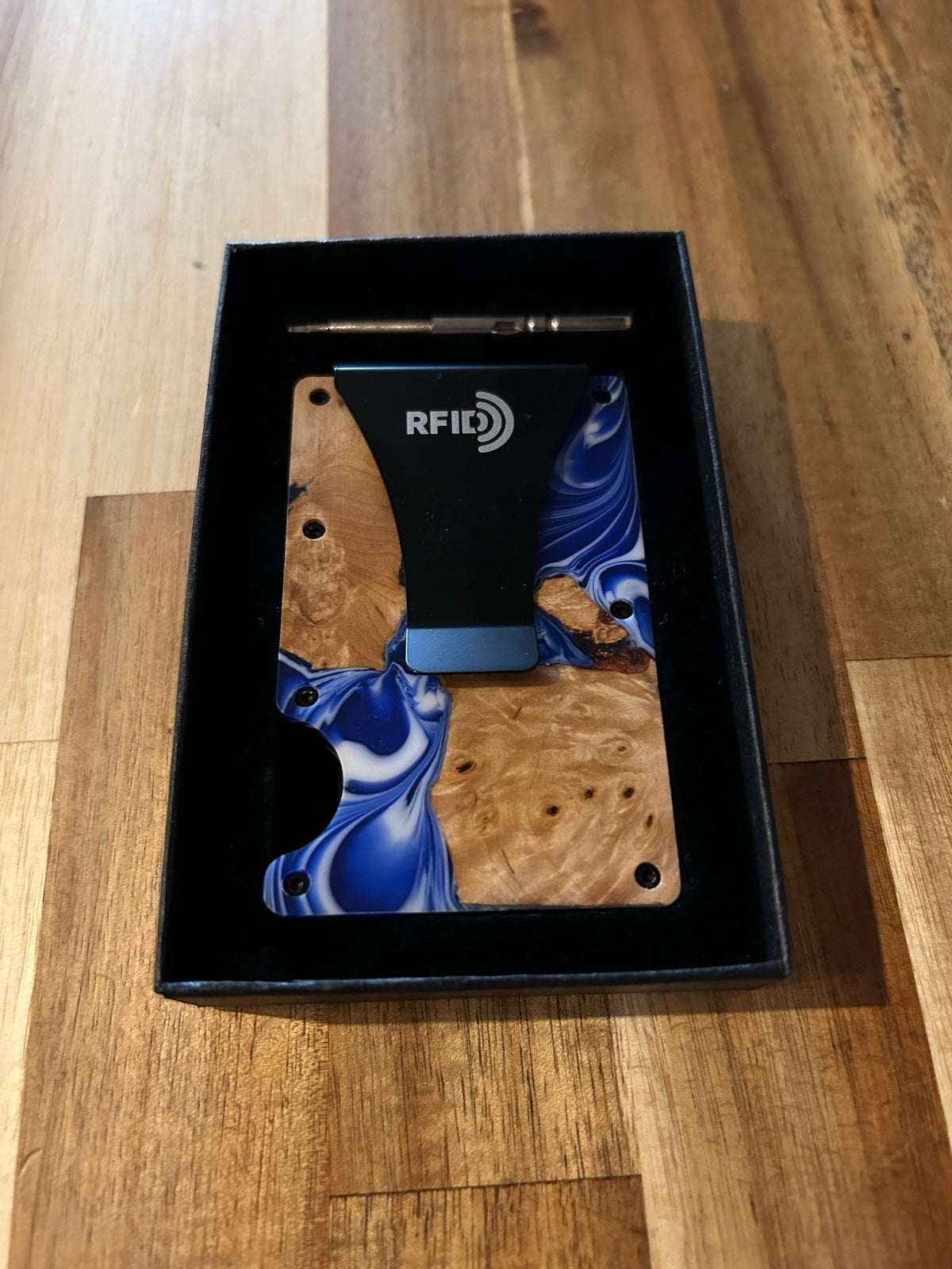 Wood and Resin Wallet - Royal Blue/White