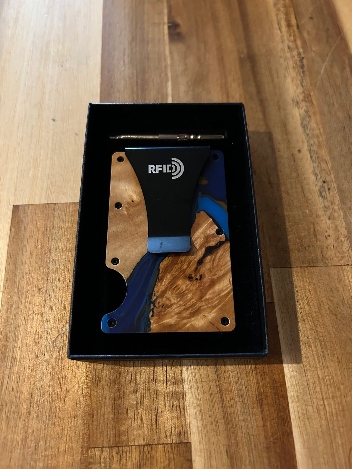 Wood and Resin Wallet - Blue/Dark Blue/Coffee