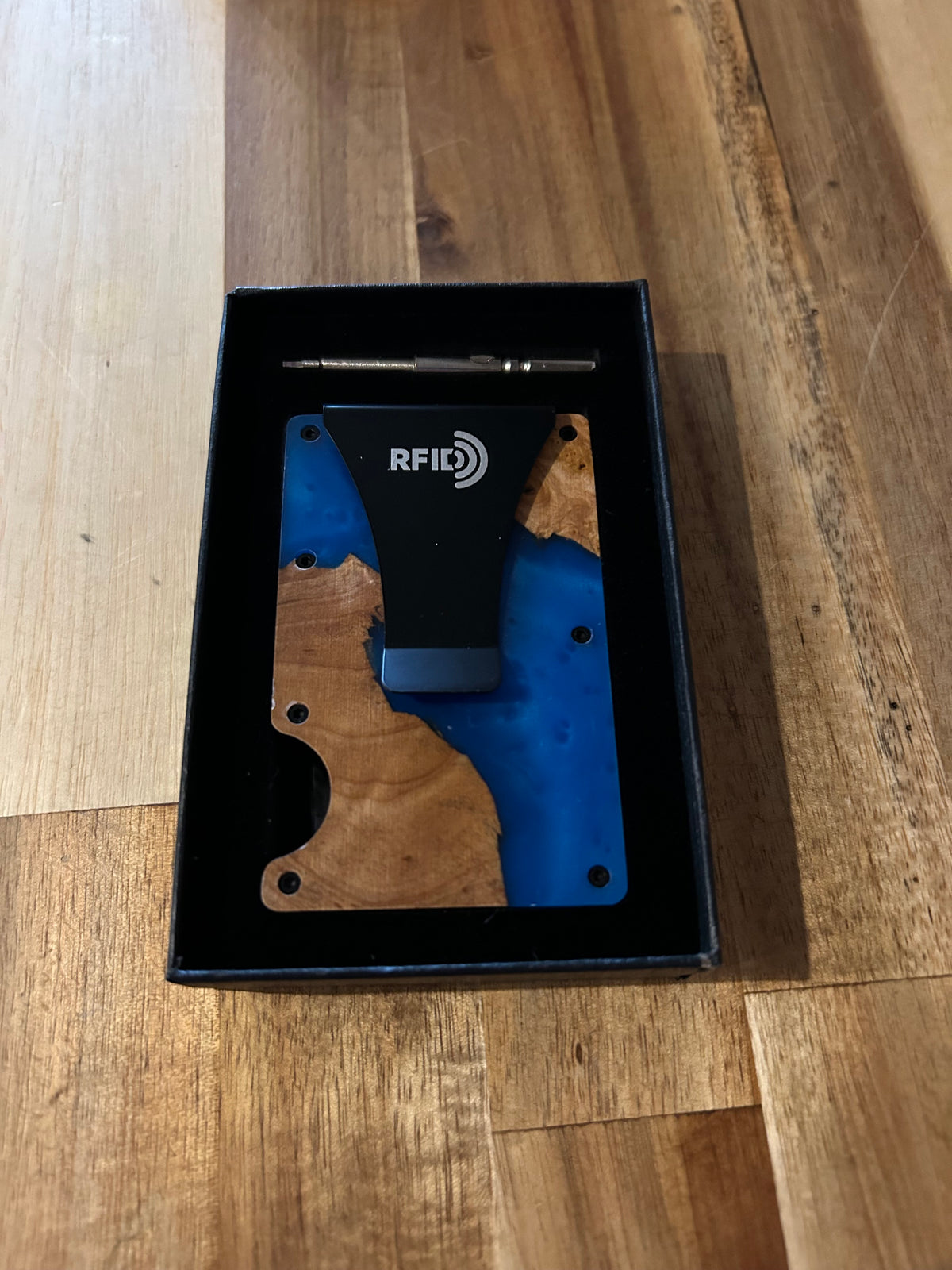 Wood and Resin Wallet - Blue