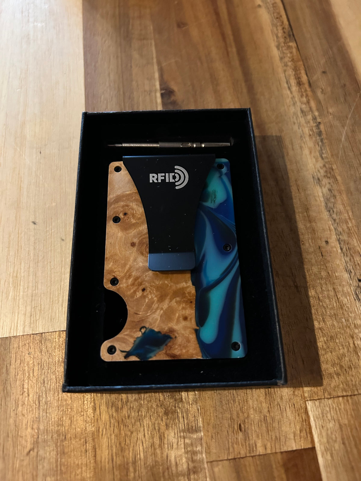 Wood and Resin Wallet - Dark Blue/Light Green/Black