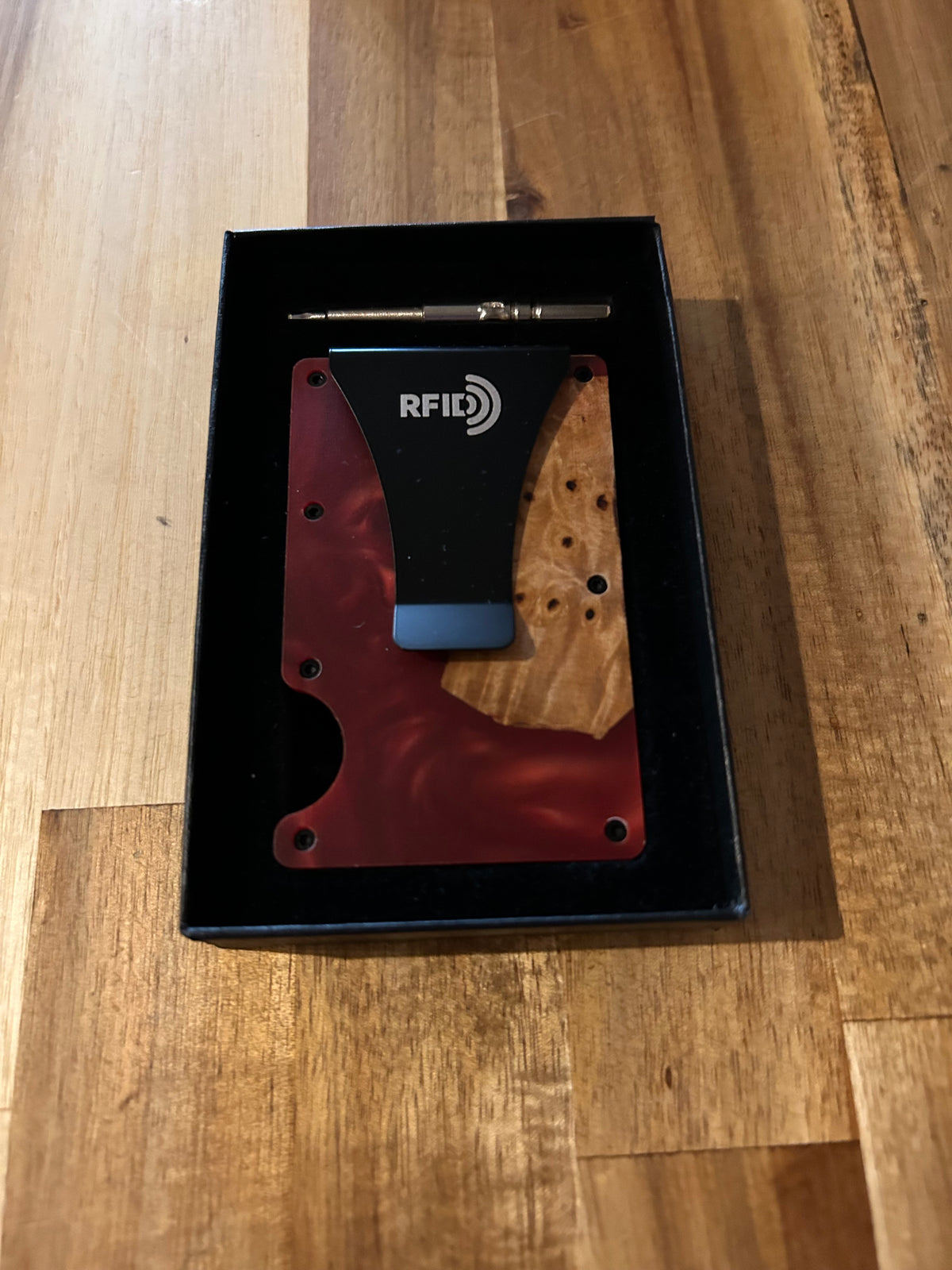 Wood and Resin Wallet - Wine Red