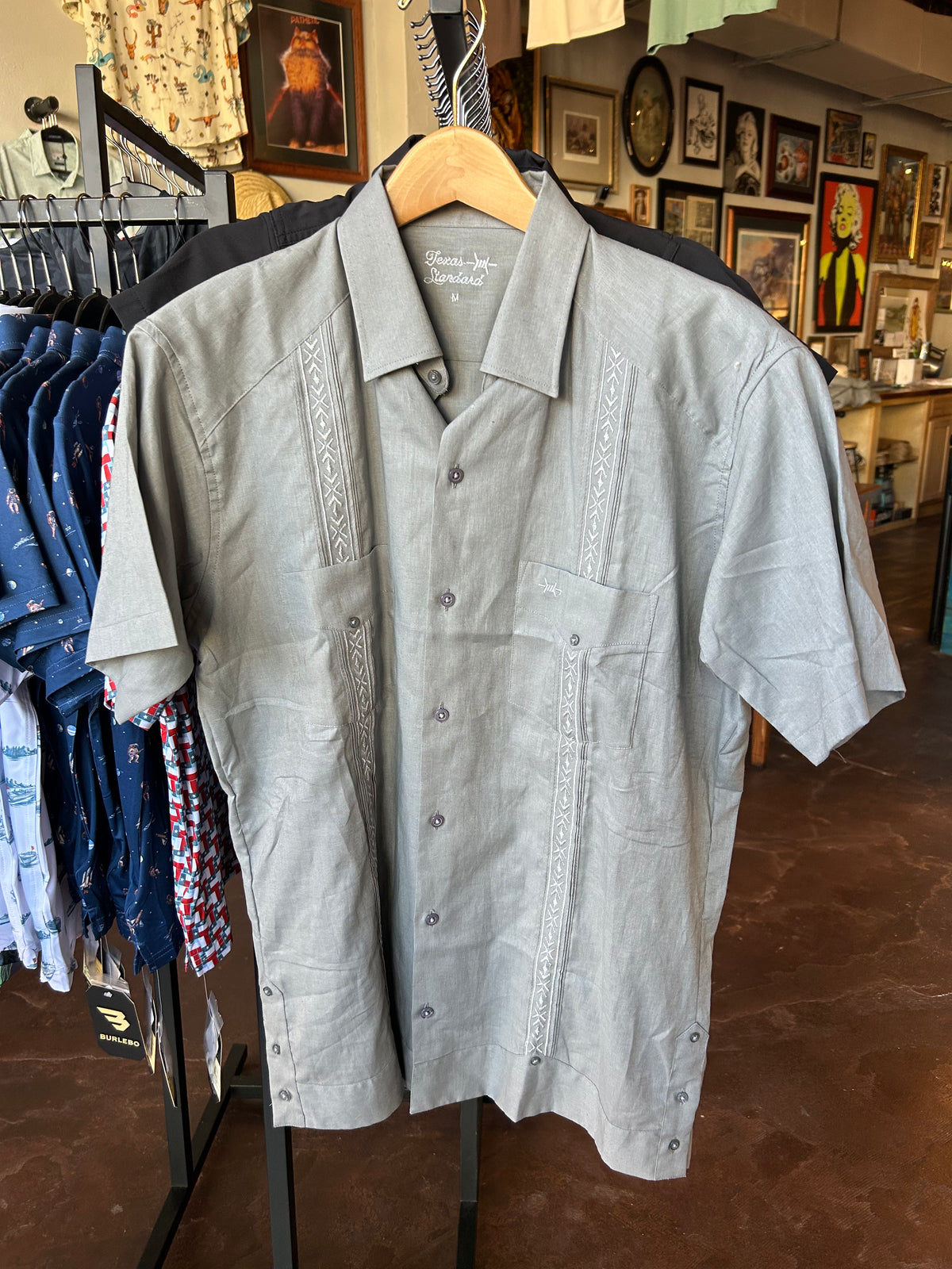 Tejas Guayabera - Gray/White - TS