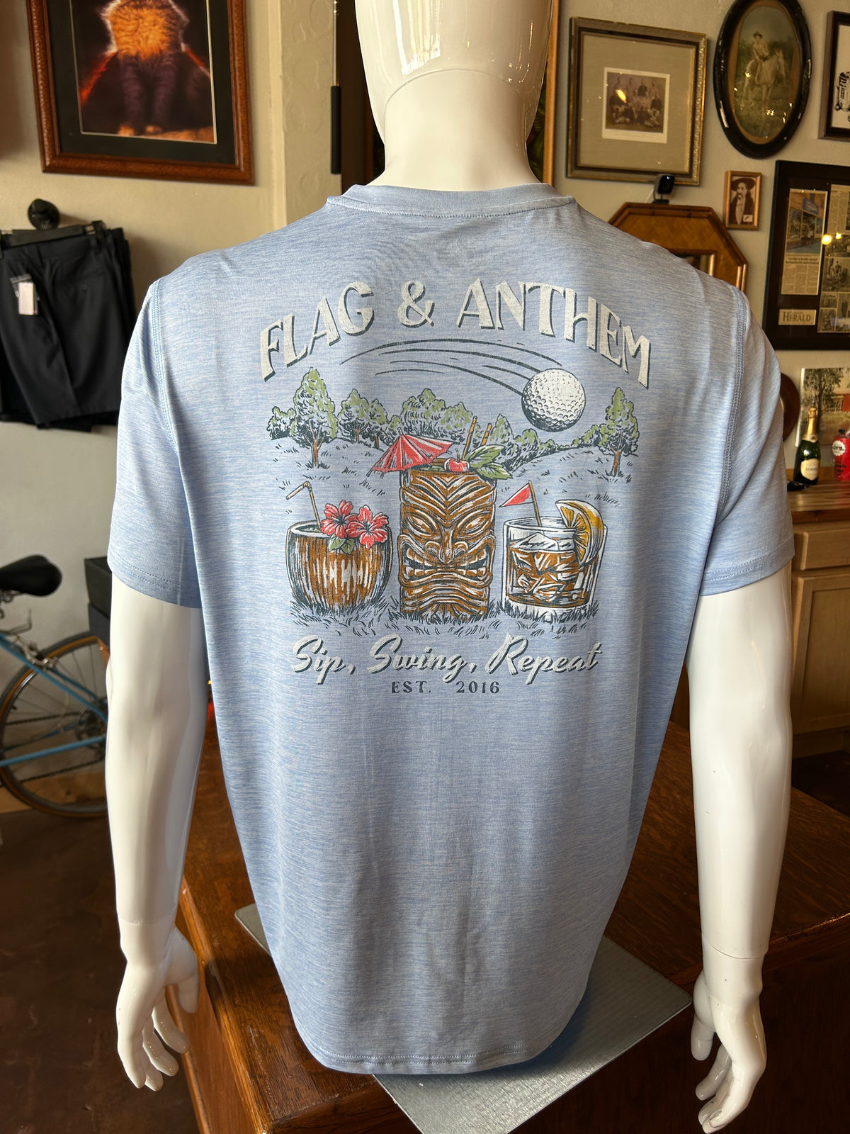 "Sip, Swing, Repeat" SS Tee - Light Blue