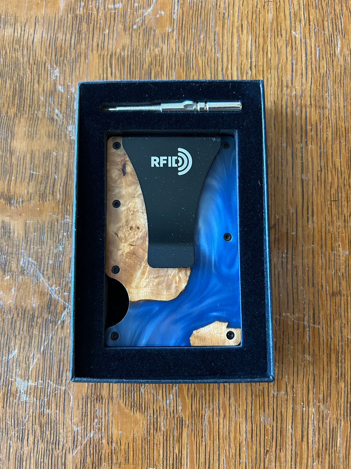 Wood and Resin Wallet - Navy Blue