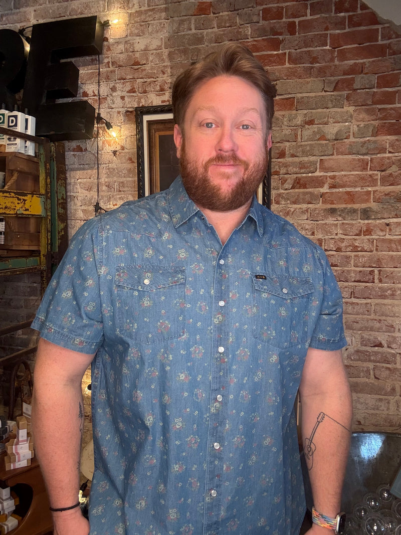 H Bar B Snapshirt - Bouquets: Washed Indigo