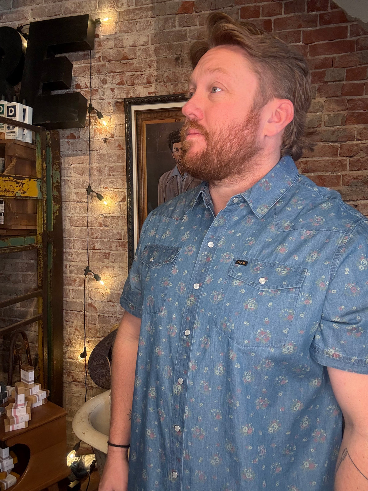 H Bar B Snapshirt - Bouquets: Washed Indigo