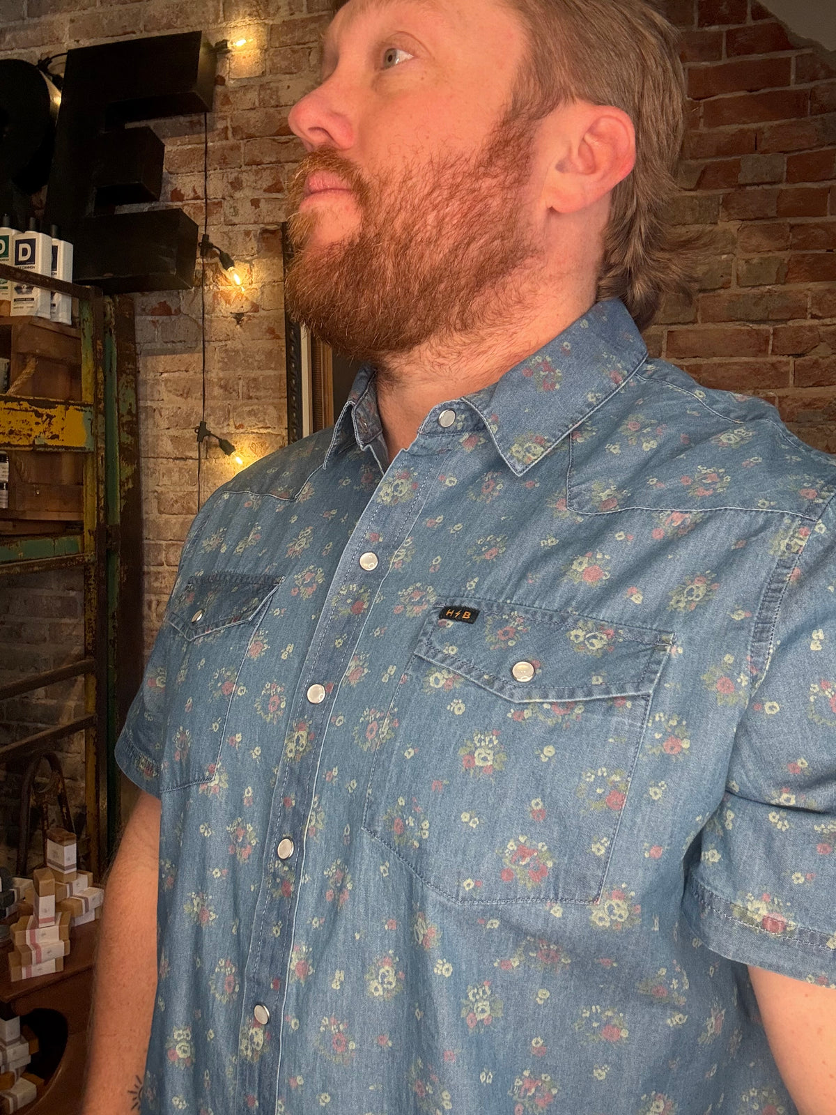 H Bar B Snapshirt - Bouquets: Washed Indigo