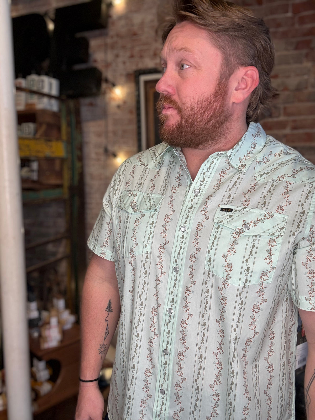 H Bar B Snapshirt - Hibiscus Ribbons: Mint