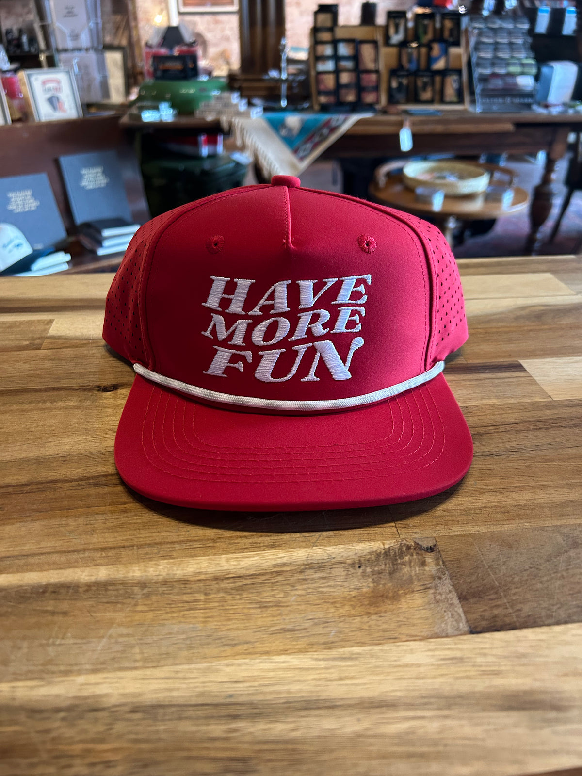 Have more Fun Hat- red/white